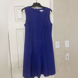 Purple Calvin Klein dress with black leather trim